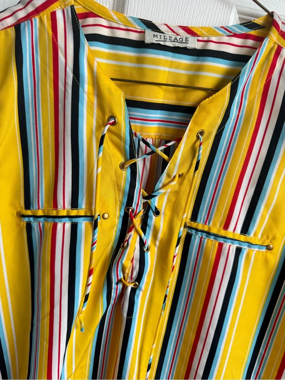 Mileage Bright Yellow Striped Lace-Up Sleeveless Top